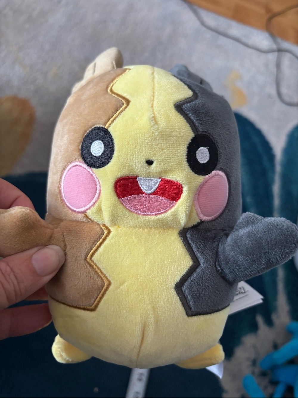 Pokemon Two-Tone Yellow Brown Gray Morpeko Plush with Pink Cheeks